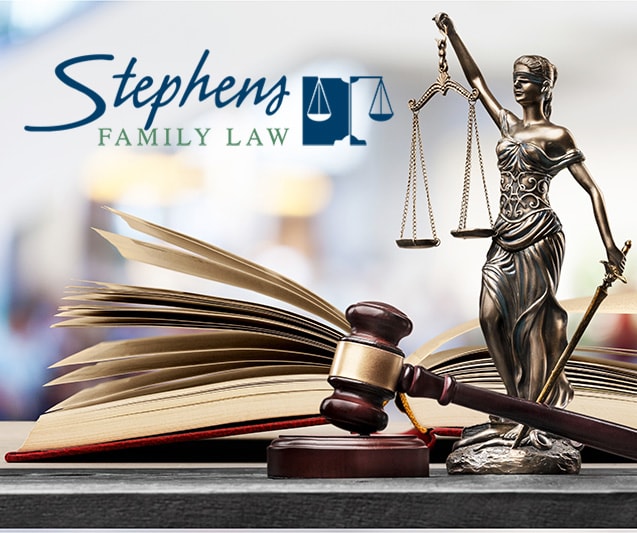 Stephens Family Law — scales of justice, Lady Justice statue and gavel